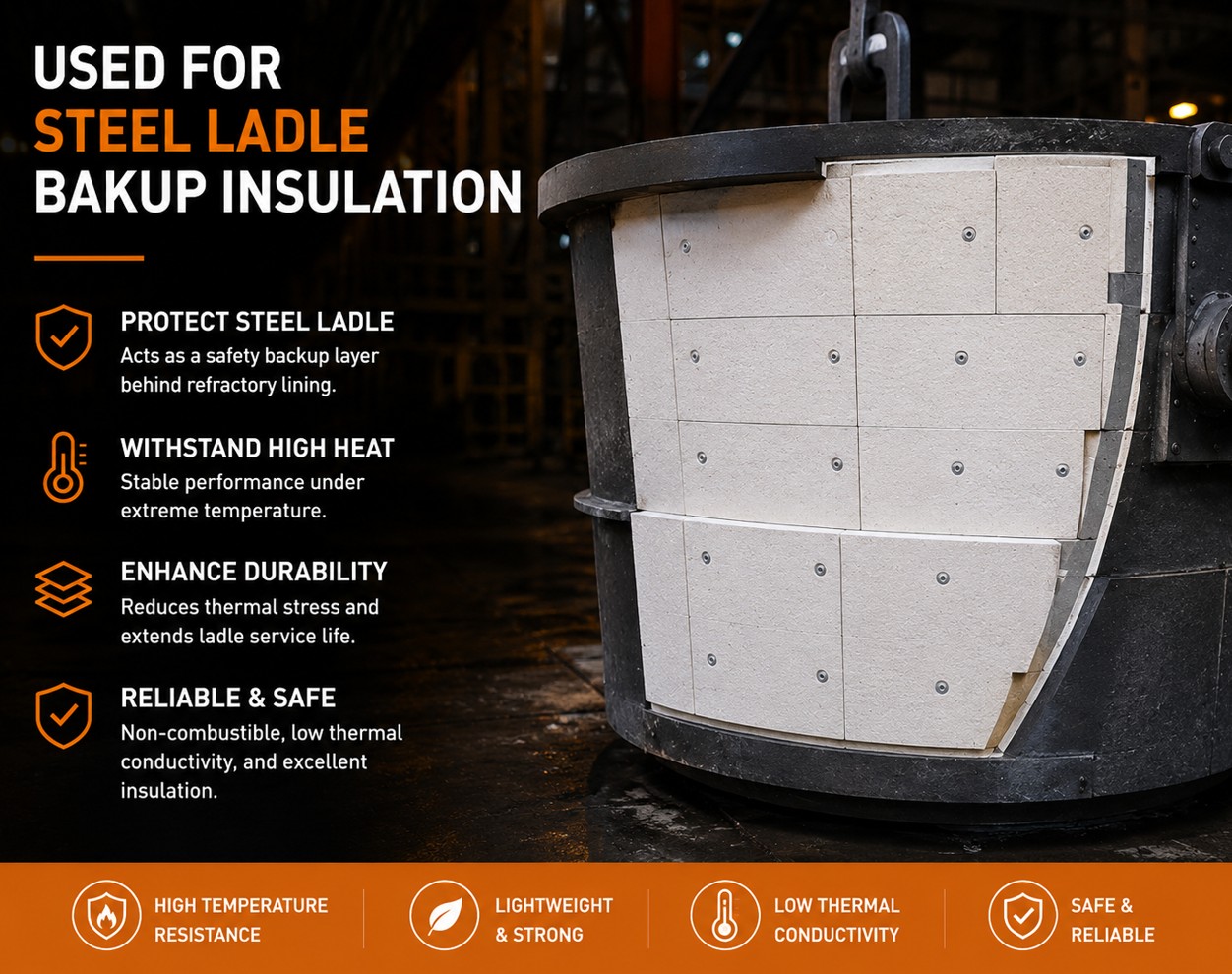 Calcium silicate board ladle insulation