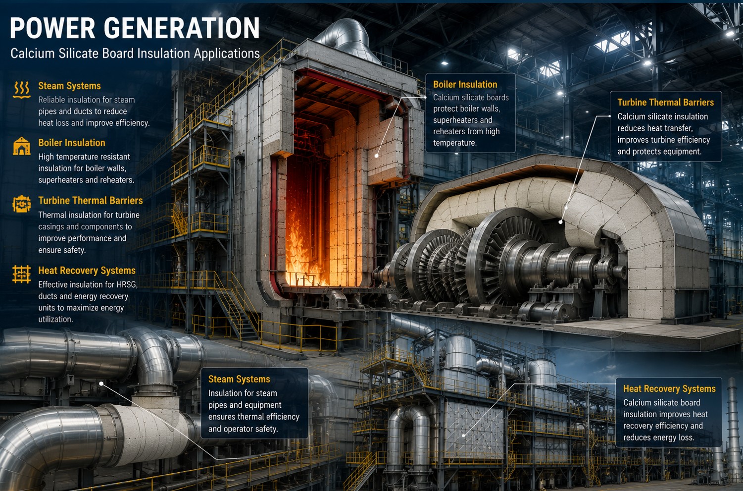 Calcium silicate board boiler insulation in a power plant